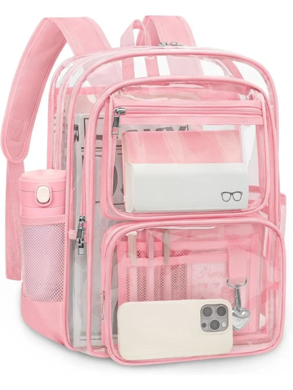 Large Clear Backpack for School, Heavy Duty Transparent Bookbag with Luggage